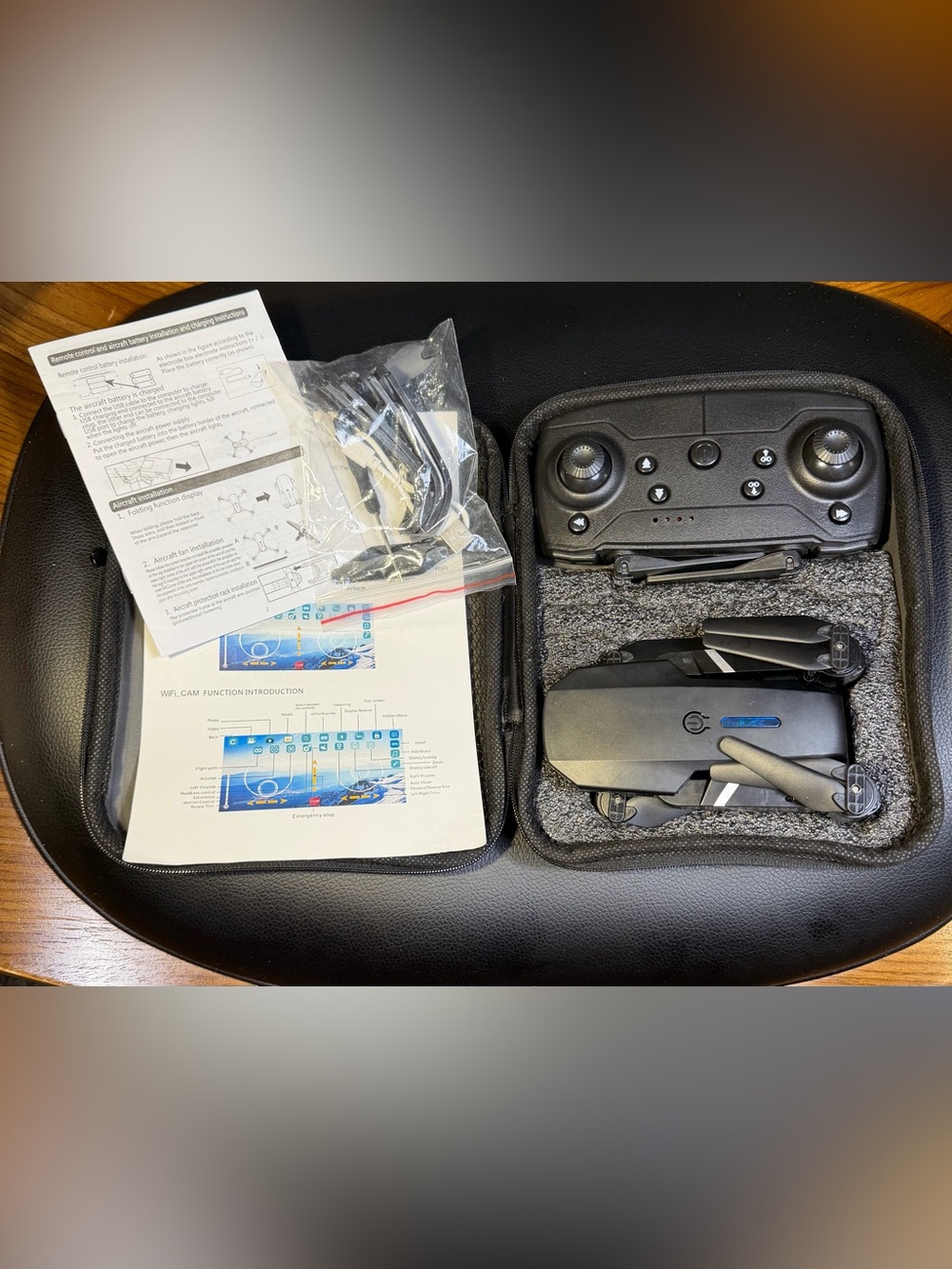 Foldable Black Drone with Controller and Accessories 2.4 GHZ used